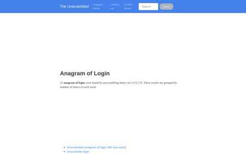 Anagram of LOGIN, Anagram solver for LOGIN