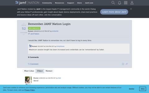 Remember JAMF Nation Login | Jamf Nation