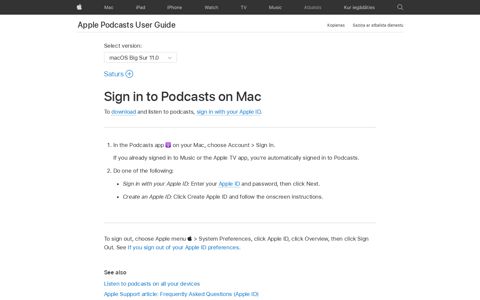 Sign in to Podcasts on Mac - Apple Atbalsts - Apple Support