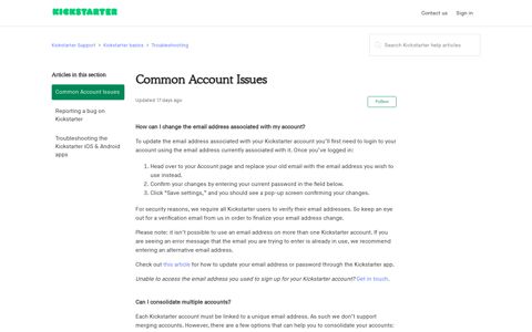 Common Account Issues – Kickstarter Support
