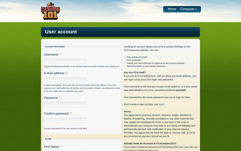 User account | FCA Campus 101