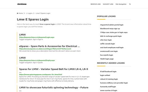 Lmw E Spares Login ❤️ One Click Access