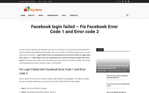 Facebook login failed - Fix Facebook Error Code 1 and Error ...