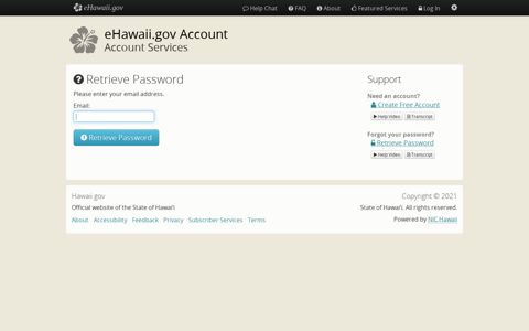 Retrieve Password - eHawaii.gov