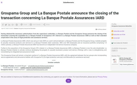 Groupama Group and La Banque Postale announce the ...
