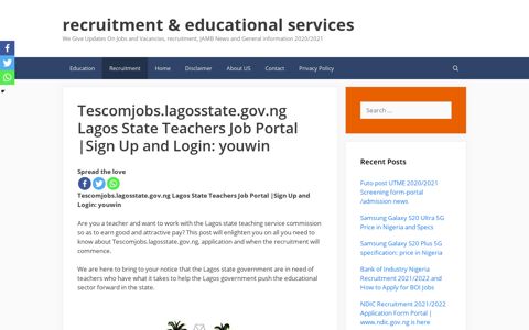 Tescomjobs.lagosstate.gov.ng Lagos State Teachers Job Portal