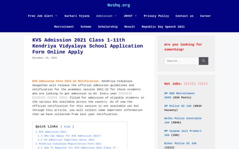 KVS Admission 2020 Class 1-11 Apply Kendriya Vidyalaya ...