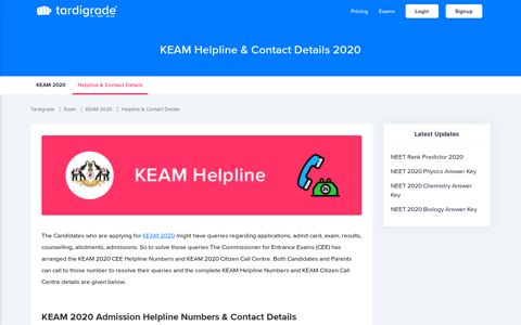 KEAM Helpline Numbers 2020 | Toll FREE | Tardigrade