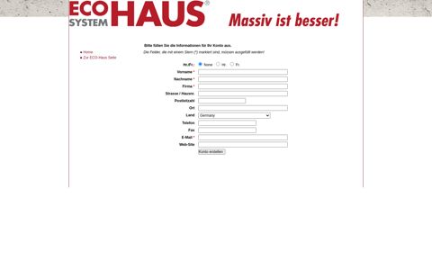 Registrierung - ECO System HAUS