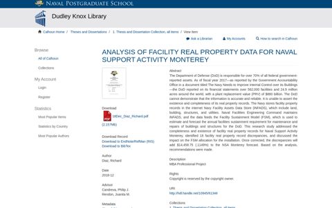ANALYSIS OF FACILITY REAL PROPERTY DATA FOR ...
