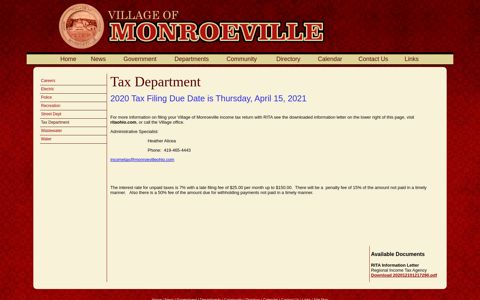 Tax Department - Village of Monroeville