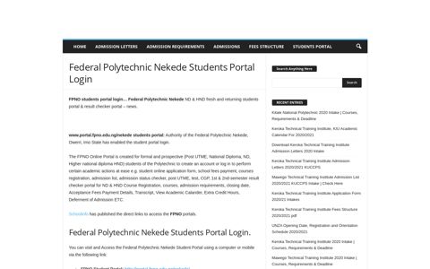 Federal Polytechnic Nekede Students Portal Login - Eduloaded