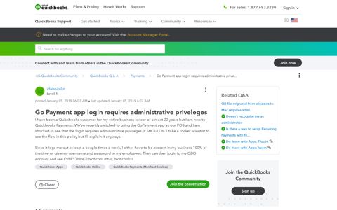 Go Payment app login requires administrative prive...