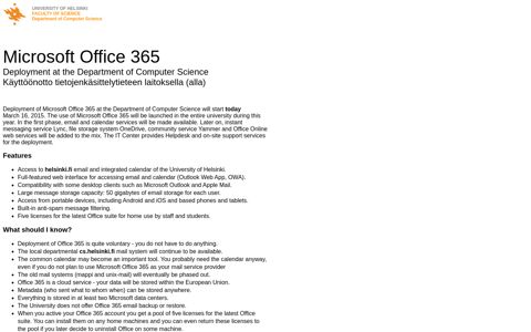 Microsoft Office 365 - Computer Science - University of Helsinki