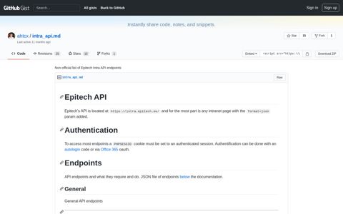 Non-official list of Epitech Intra API endpoints · GitHub