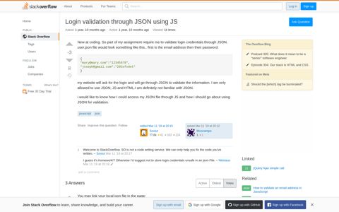 Login validation through JSON using JS - Stack Overflow