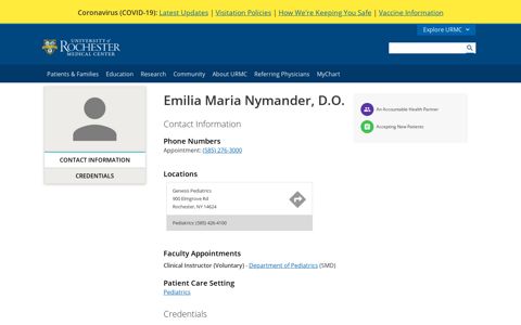 Emilia Maria Nymander, DO - URMC - University of Rochester