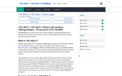 192.168.0.l / 192.168.0.1 Admin Login - 192.168.1.1 IP Address