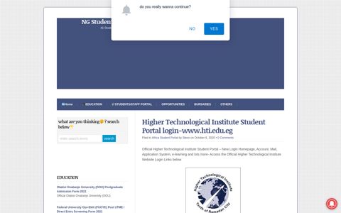 Higher Technological Institute Student Portal login-www.hti ...