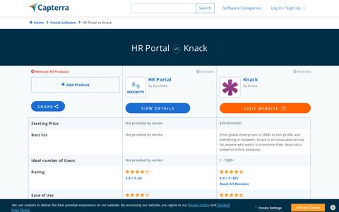 Knack vs HR Portal - 2020 Feature and Pricing Comparison