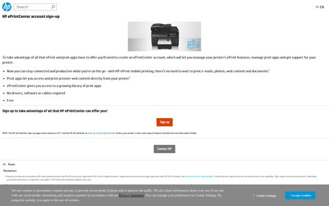 HP ePrintCenter account sign-up