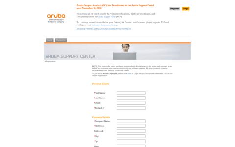 Registration - Support Aruba Networks