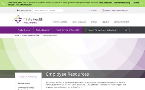 Employee Resources - Trinity Health Mid-Atlantic
