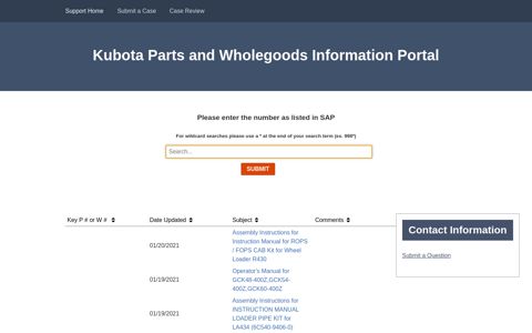 Kubota Parts and Wholegoods Information Portal