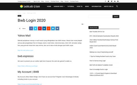 Bwb Login 2020 - Update 2020 - SARKARI GYAN