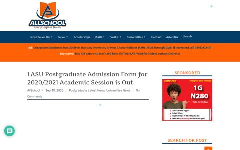 LASU Postgraduate Form 2020/2021 Session [UPDATED]