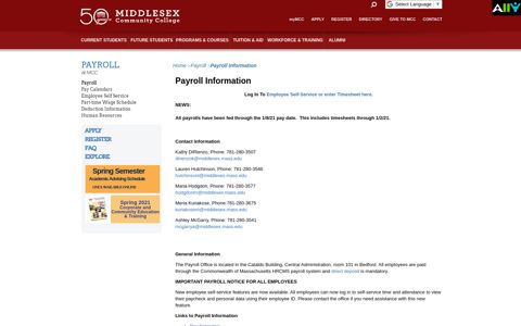 Payroll Information - Middlesex Community College