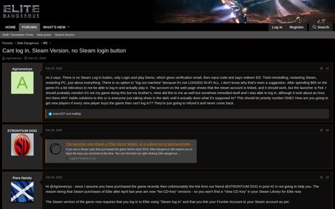 Cant log in, Steam Version, no Steam login button | Frontier ...