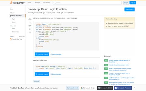 Javascript Basic Login Function - Stack Overflow