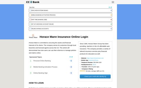 Horace Mann Insurance Online Login - CC Bank