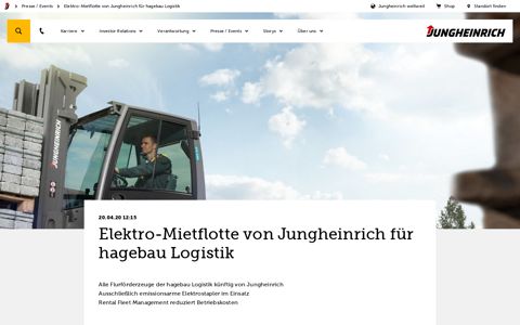 Elektro-Mietflotte von Jungheinrich für hagebau Logistik