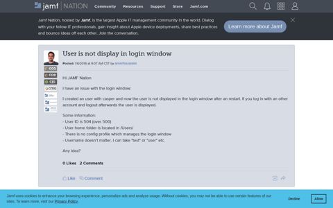 User is not display in login window | Jamf Nation