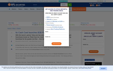 Itz Cash Card launches B2B Portal - IndiaInfoline