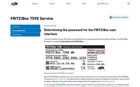 Determining the password for the FRITZ!Box user interface ...