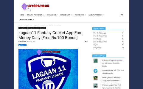 Lagaan11 Fantasy Cricket App Earn Money Daily [Free Rs ...