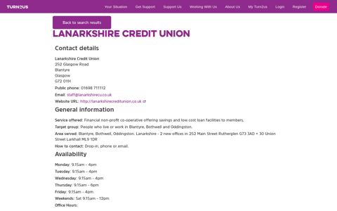 Advice Finder - Lanarkshire Credit Union - Glasgow - Turn2Us
