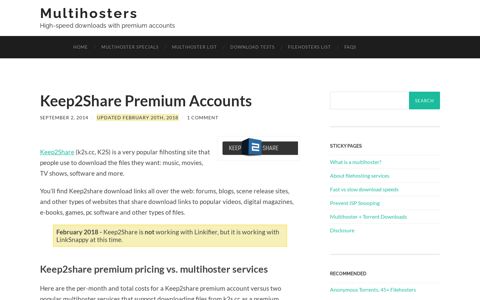 Keep2Share Premium Accounts - Multihosters
