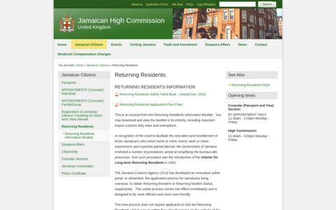 Returning Residents :: Jamaican High Commission