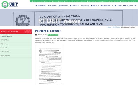 Positions of Lecturer - KFUEIT