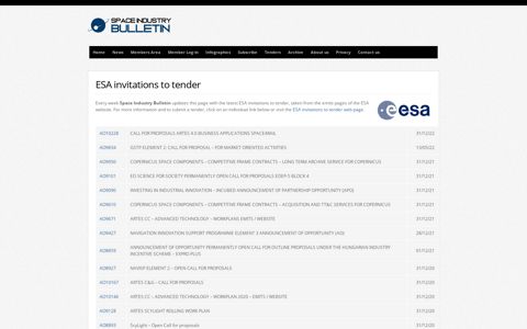 ESA invitations to tender : Space Industry Bulletin