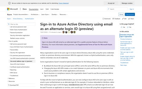Sign-in to Azure Active Directory using email as an alternate ...