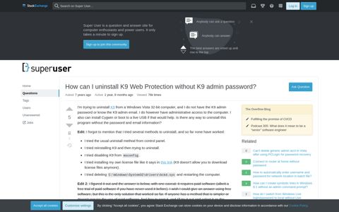 How can I uninstall K9 Web Protection without K9 admin ...
