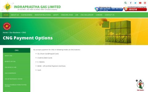 CNG Payment Options - Indraprastha Gas Limited