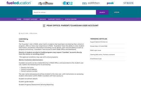 PEAK Office: Parent/Guardian User Account
