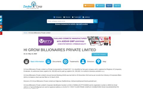 Hi Grow Billionaires Private Limited - Zauba Corp
