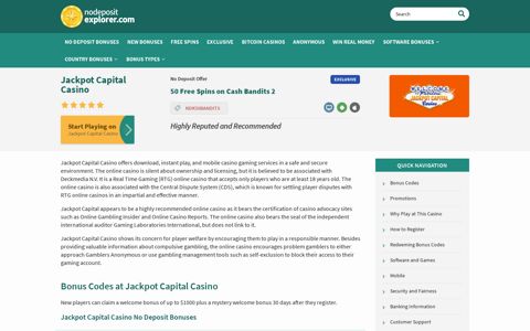 Jackpot Capital Casino 2020 50 Free Spins on Cash Bandits 2